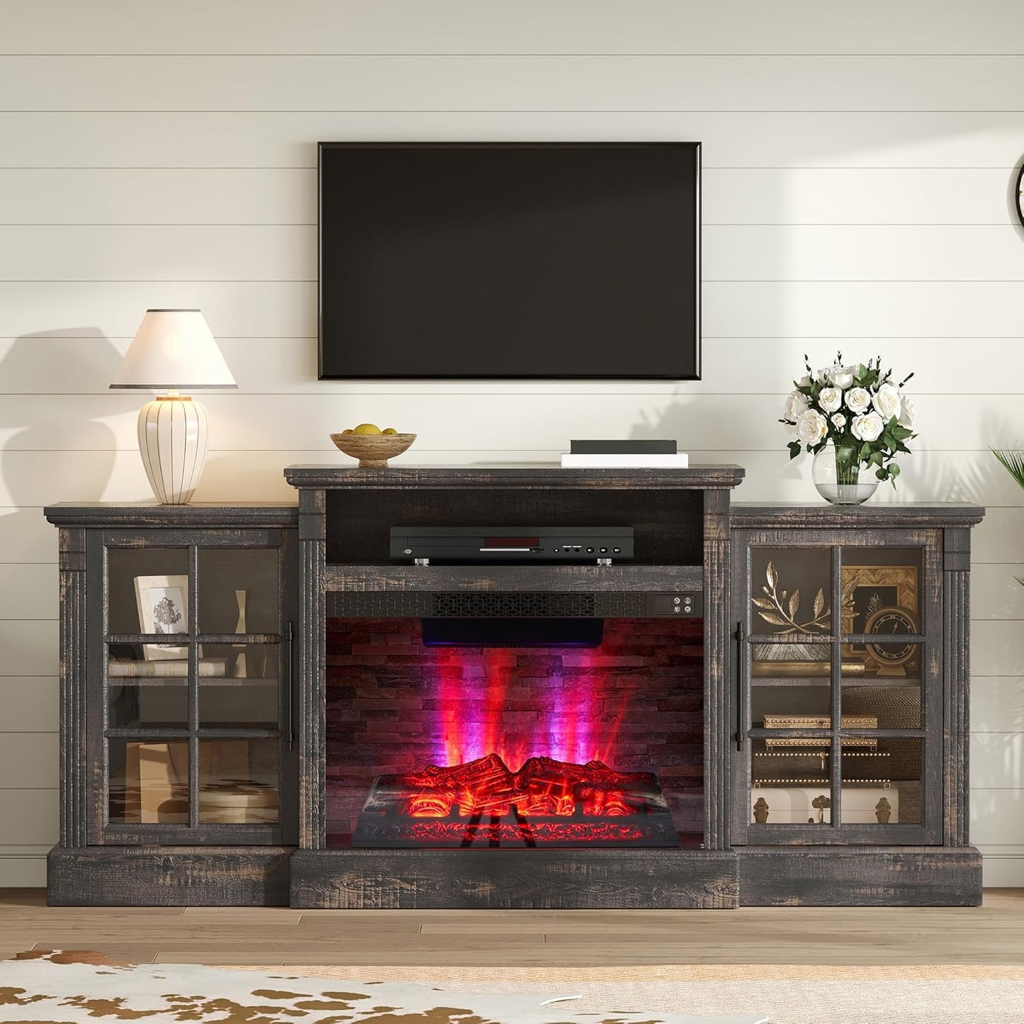 Everwood 70" Fireplace TV Stand Amerlife Dark Oak