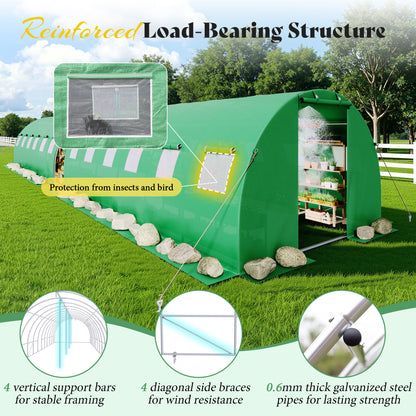 Canopy Large Walk-In Outdoor Greenhouse with Misting System-44x10 FT-Green