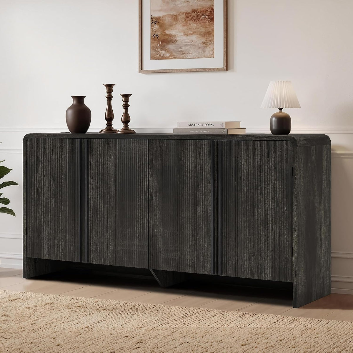 Sidra Fluted Buffet Cabinet Amerlife  Black