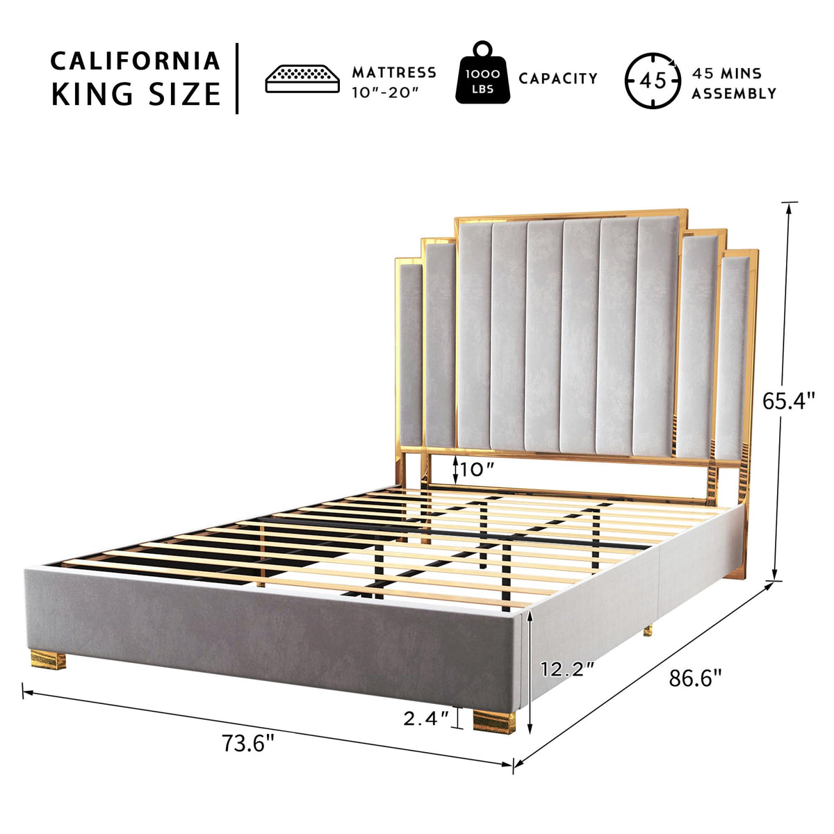 Majorelle California King Bed Frame - California King - Grey