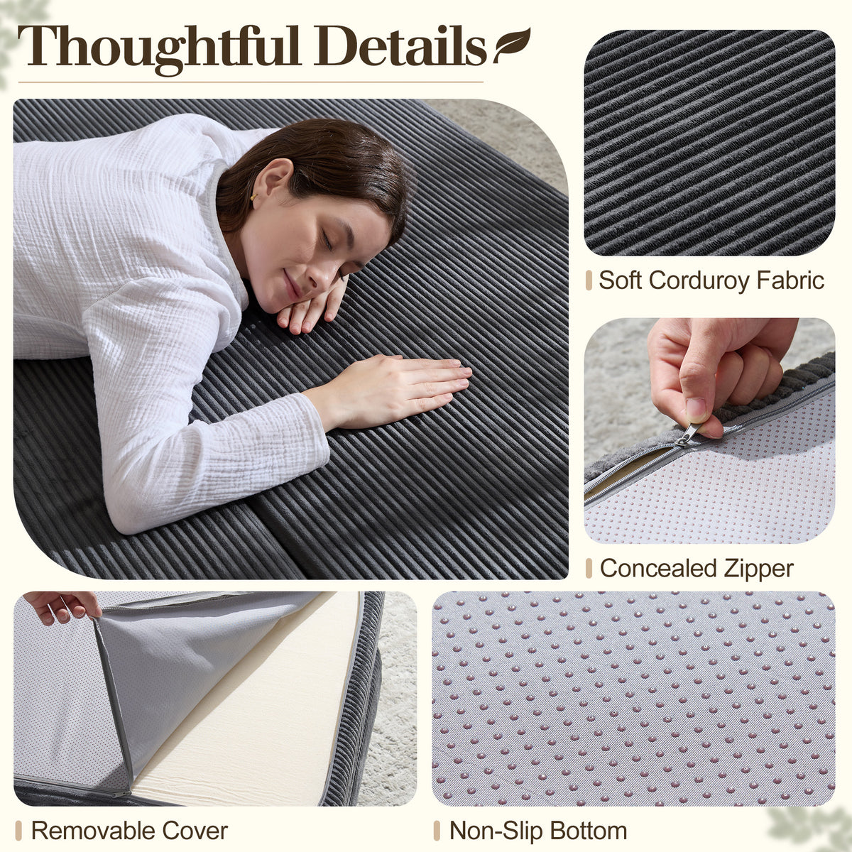 Fold 6-Inch Tri-Fold Folding Mattress-Twin-Grey