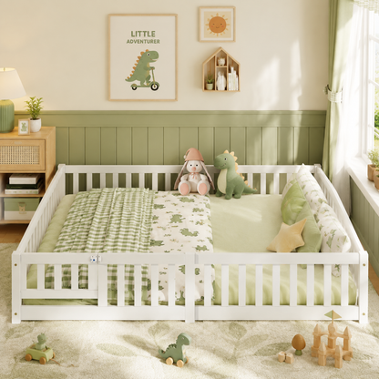 Solid Wood Kids Floor Bed with Safety Rails