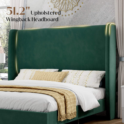 Lanner Bed Frame with Velvet Headboard Amerlife Green