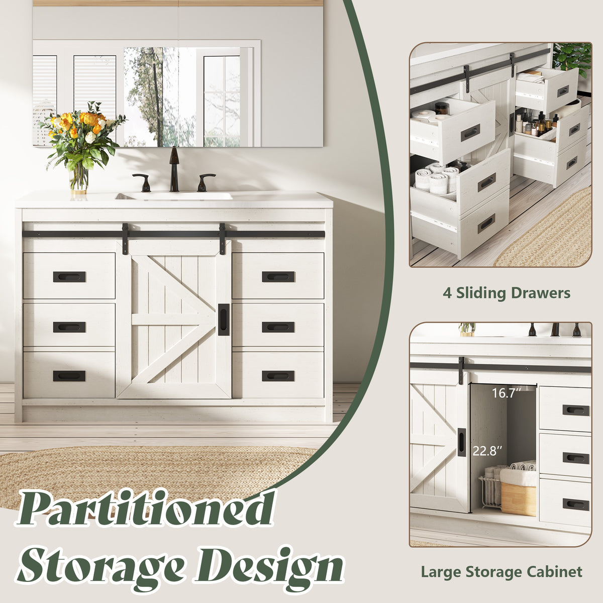 Bourbon Sliding Barn Vanity 48 inch Rustic White