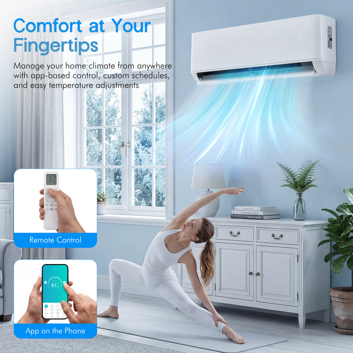 Multi-Zone Ductless Mini Split AC and Heating System (2 & 3 Zone)-3 Zone 28000 BTU (9k+12k+12k)-WIFI