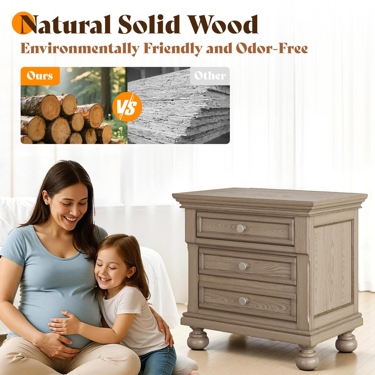 Bobbin Dark Solid Wood Nightstands-Warm Taupe-1 Piece