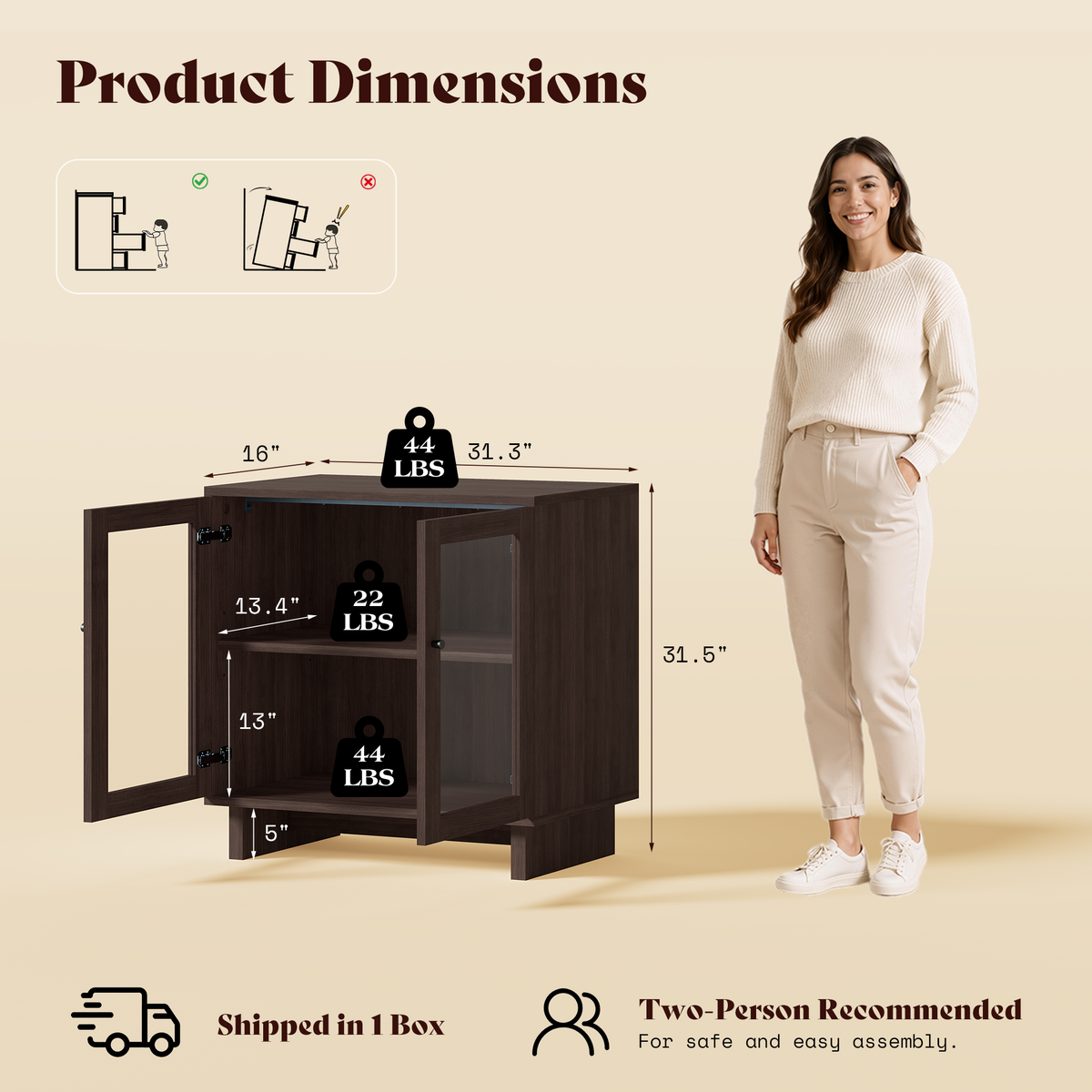 MKG002 Modular Storage Cabinet-1pc-E-walnut