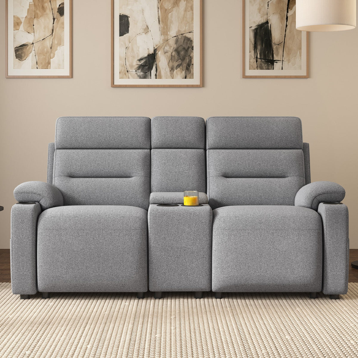 L-Shaped Power Reclining Sectional Sofa with Console-Loveseat with Console-Light Grey