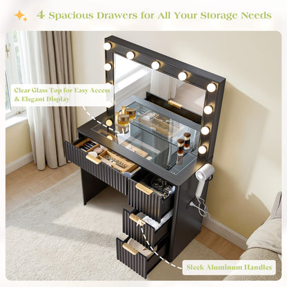 Glow 36.2" Fluted Vanity Desk Amerlife Black