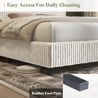 Velmure Corduroy Platform Bed Frame-Full-Cream