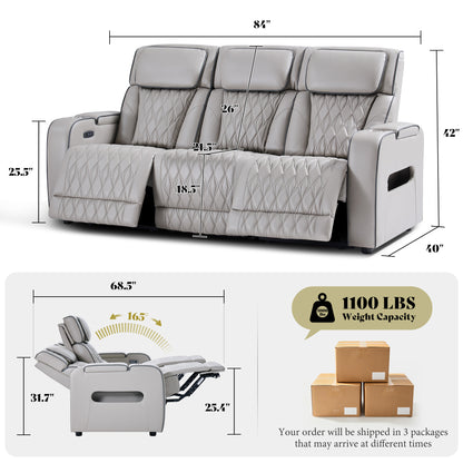 AMERLIFE Recliner Sofa with Zero Gravity, Home Theater Seating, Light Grey