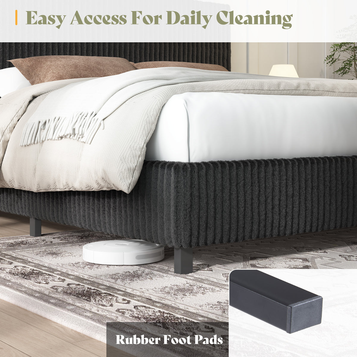 Velmure Corduroy Platform Bed Frame-King-Black