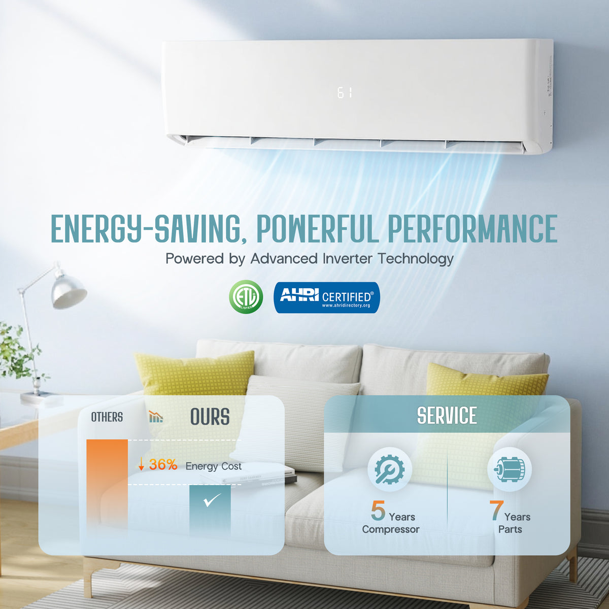 Whisper Ductless Mini Split AC and Heating System-36000BTU-220V