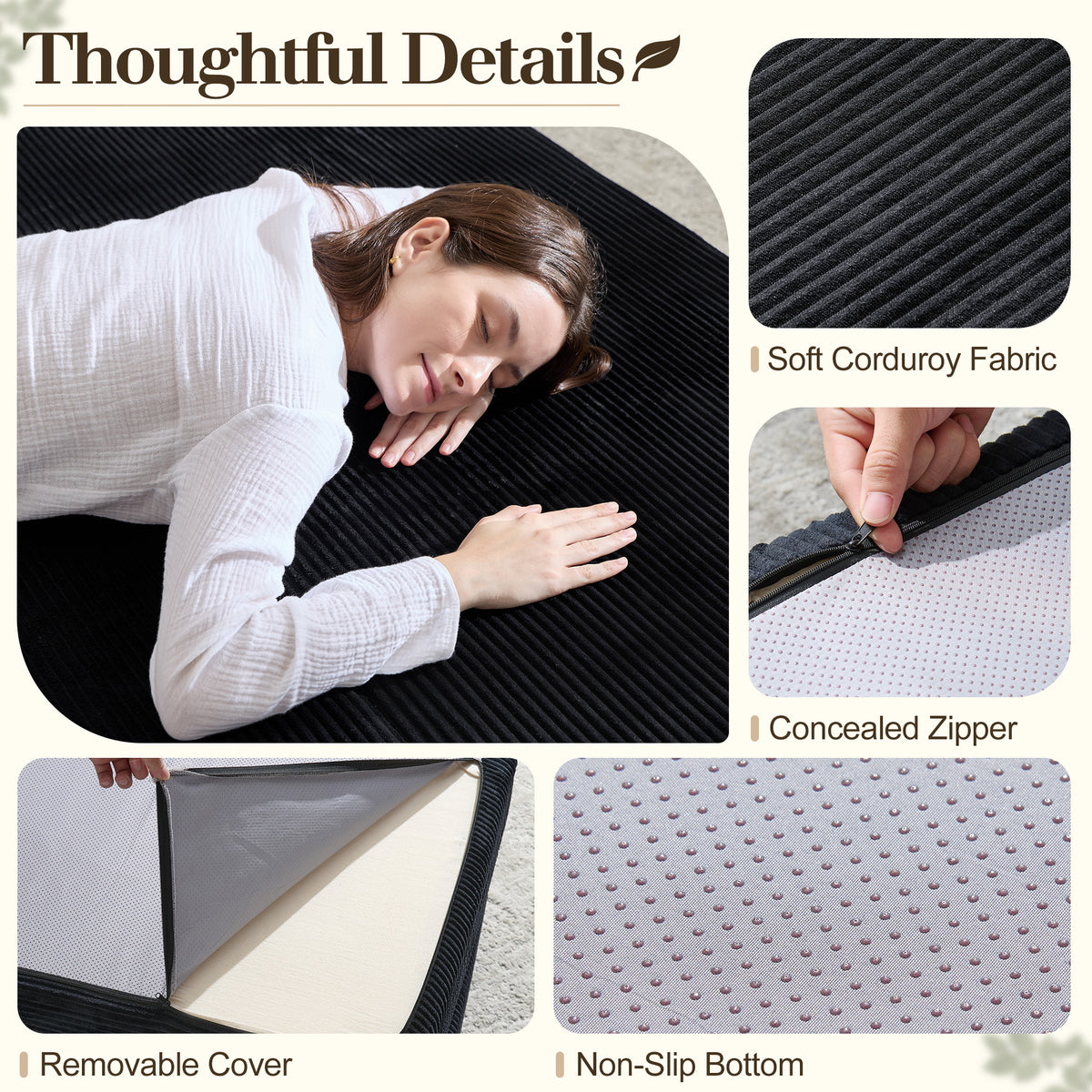 Fold 6-Inch Tri-Fold Folding Mattress-Twin-Black