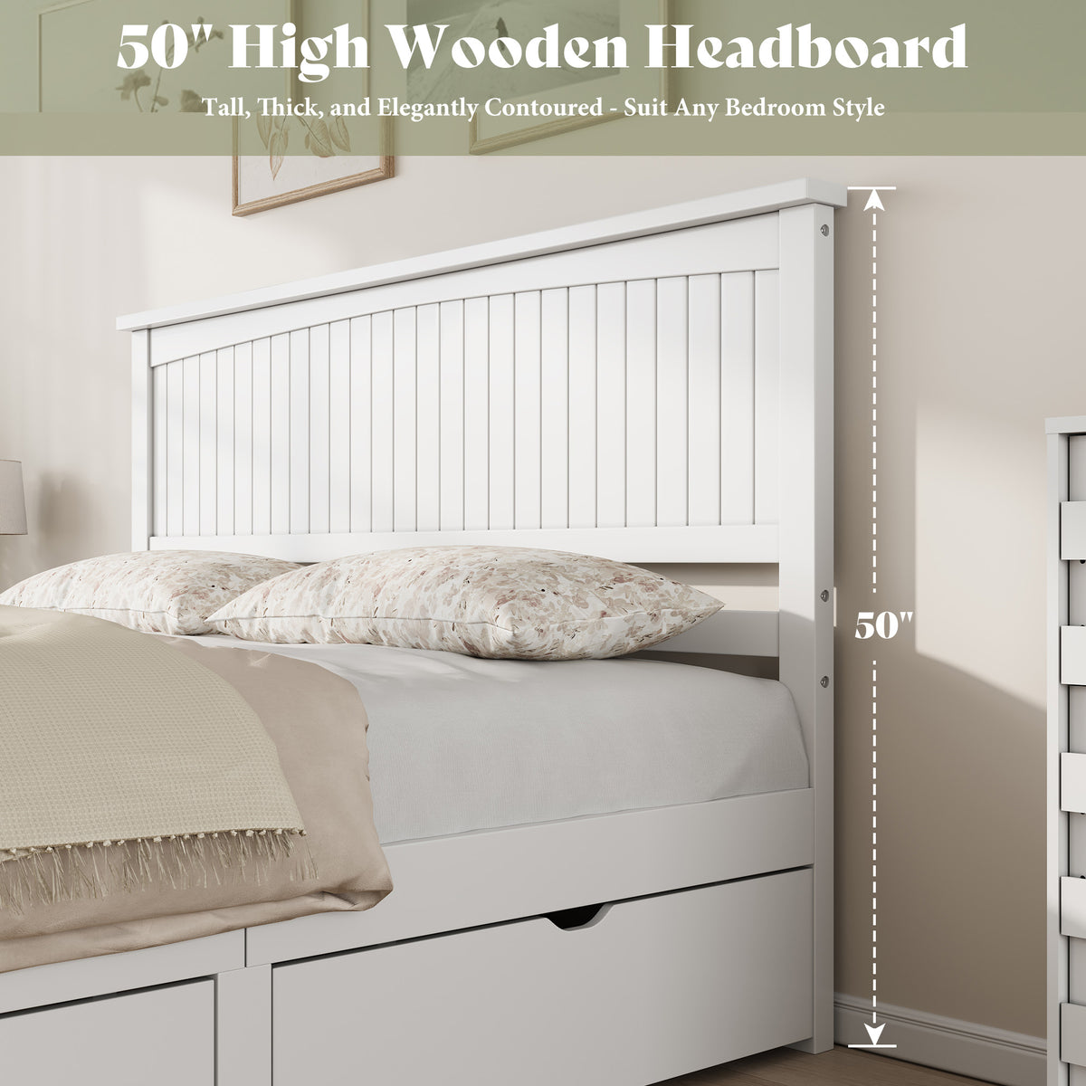 Solid Wood Platform Bed Frame-King-Coastal White