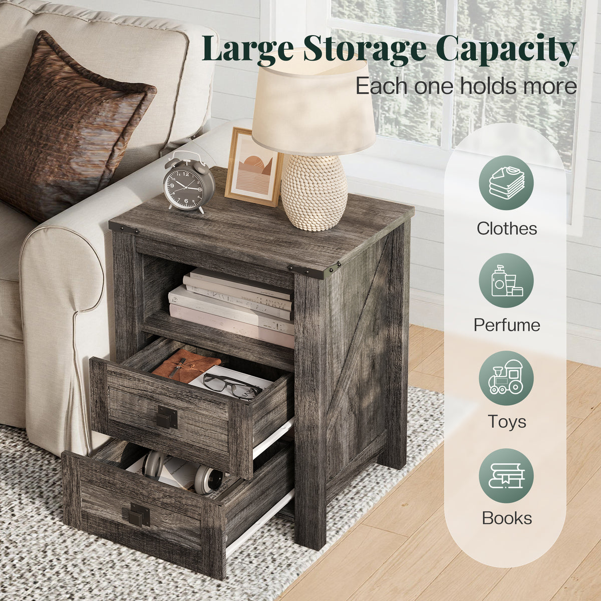 Hub Nightstand Set of 2 Amerlife Grey Oak