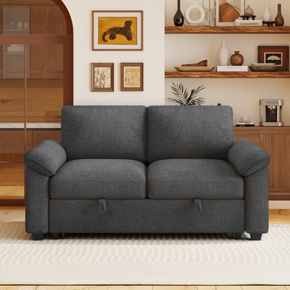 Sleeper Sectional Sofa with Pull Out Bed & Storage-56" | 2-Seater-Gray