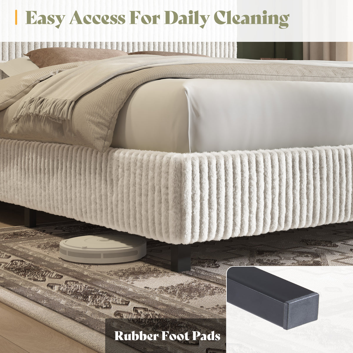 Velmure Corduroy Platform Bed Frame-Twin-Cream