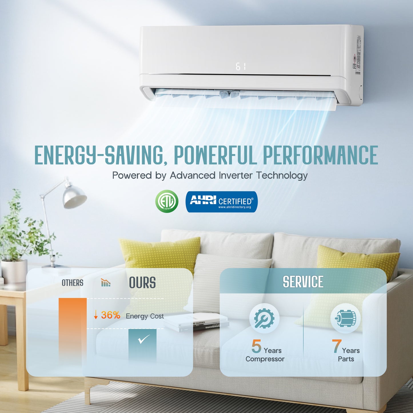 Whisper Ductless Mini Split AC and Heating System-12000BTU-115V