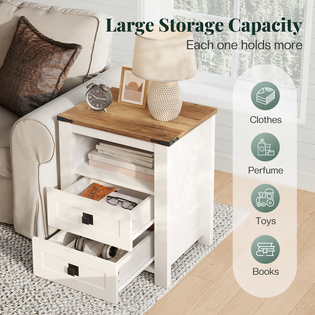 Hub Nightstand Set of 2 Amerlife White ＆Brown
