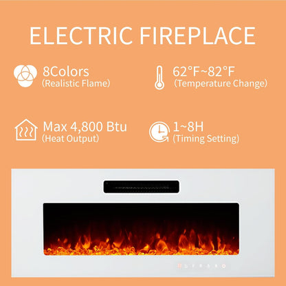 Photon Floating Fireplace TV Stand Wall Unit Amerlife 80" / All White