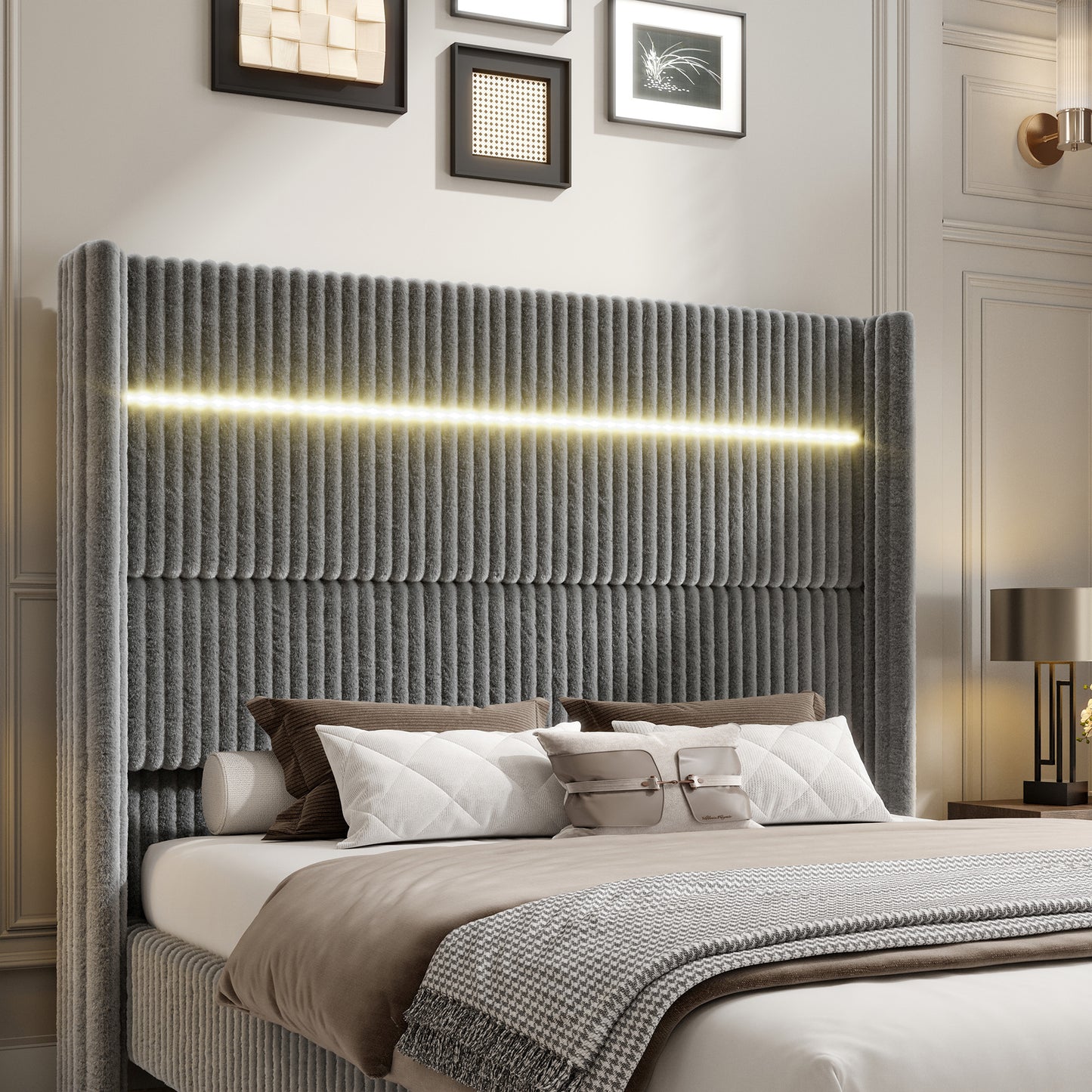 Warren Faux-Fur Bed Frame Amerlife Gray / California king