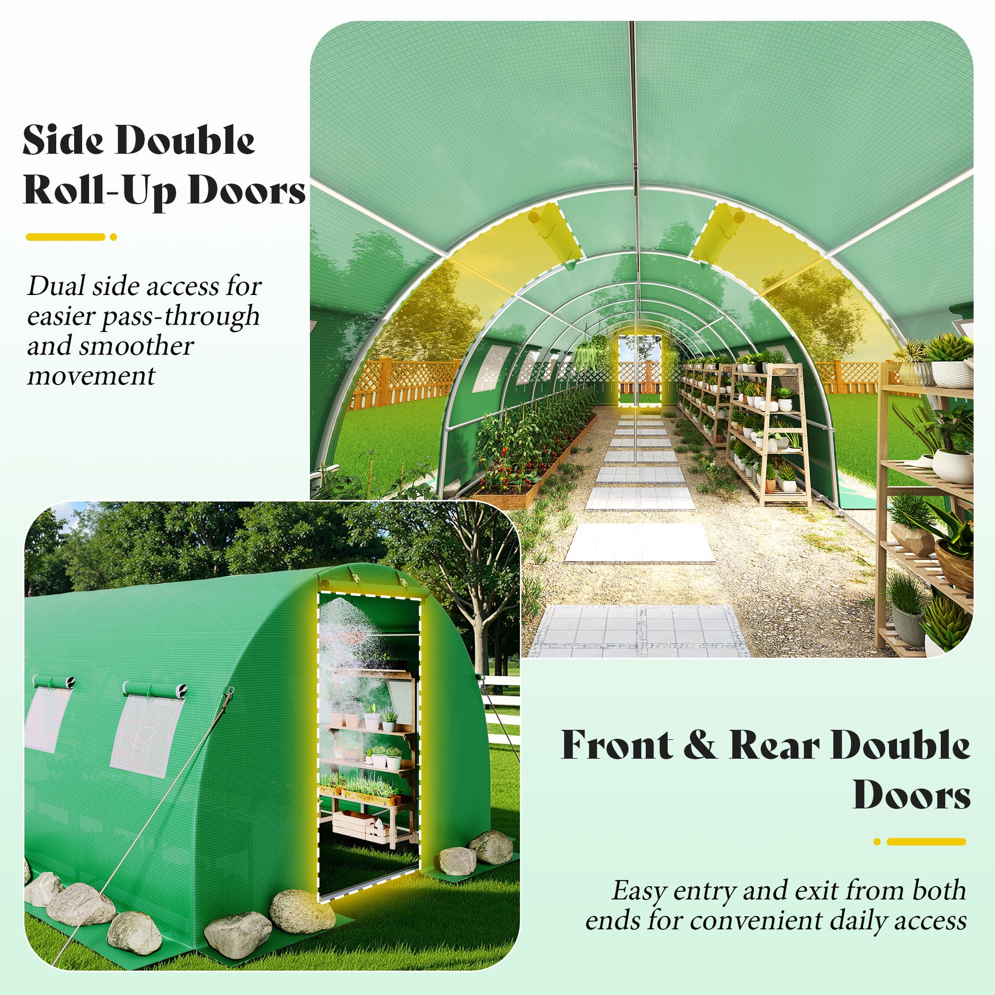 Canopy Large Walk-In Outdoor Greenhouse with Misting System-44x10 FT - Frame NOT Included-Green