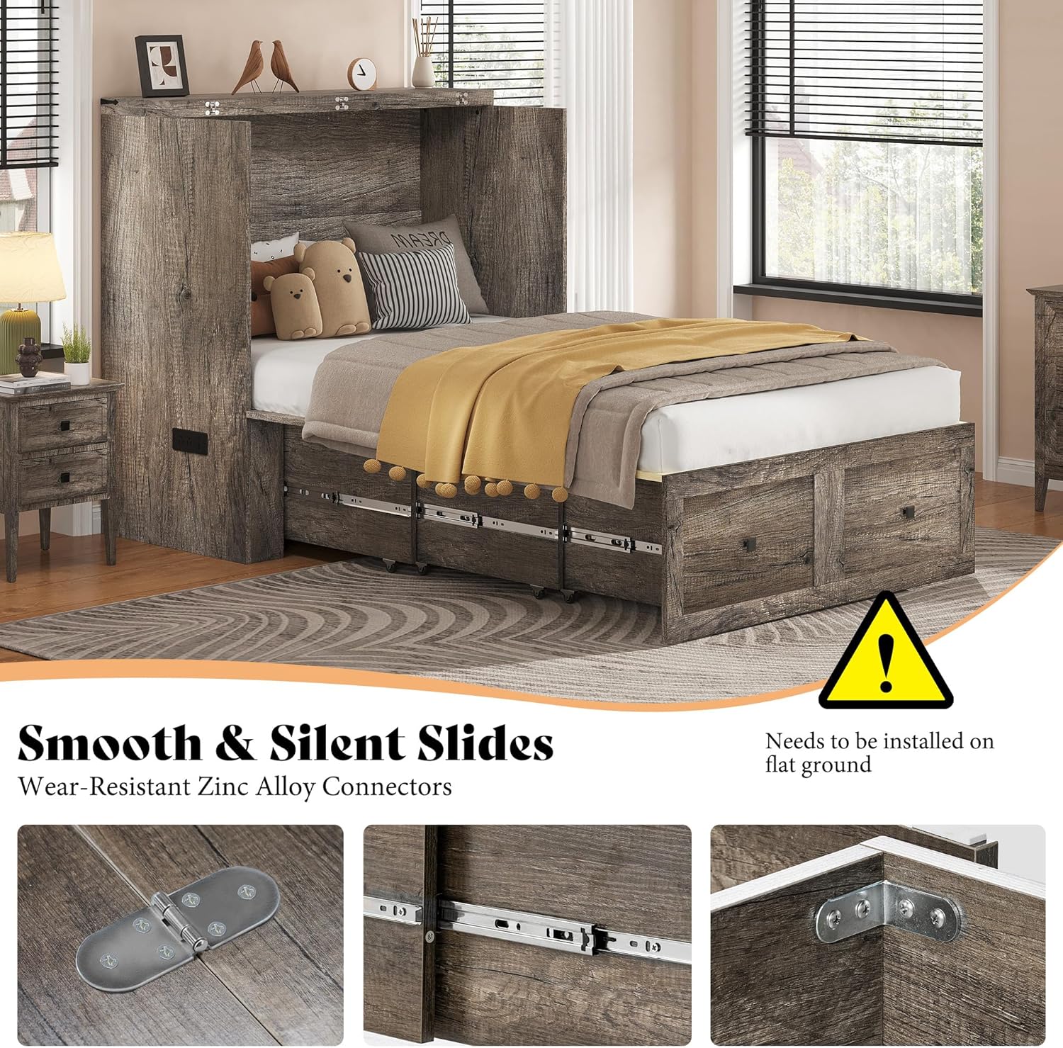 Colton Foldable Murphy Bed Amerlife Twin / Rustic Grey