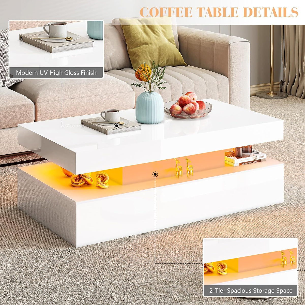 Nebula 68" Fireplace 5-Piece Living Room Set Amerlife 68“ / White