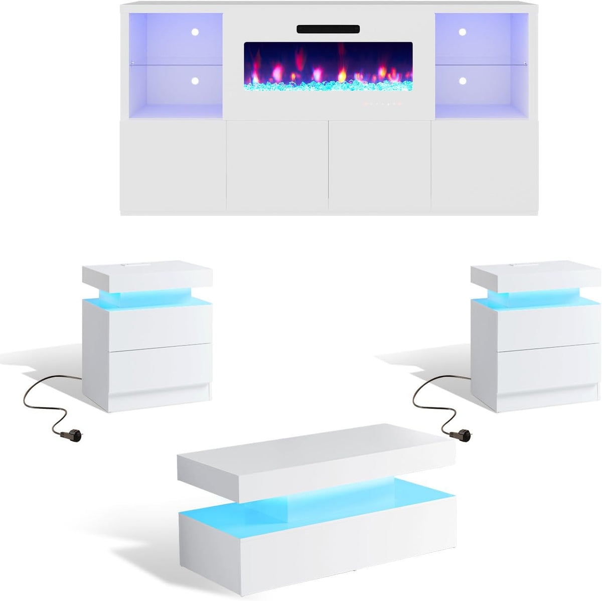 Nebula 68" Fireplace 5-Piece Living Room Set Amerlife 68“ / White