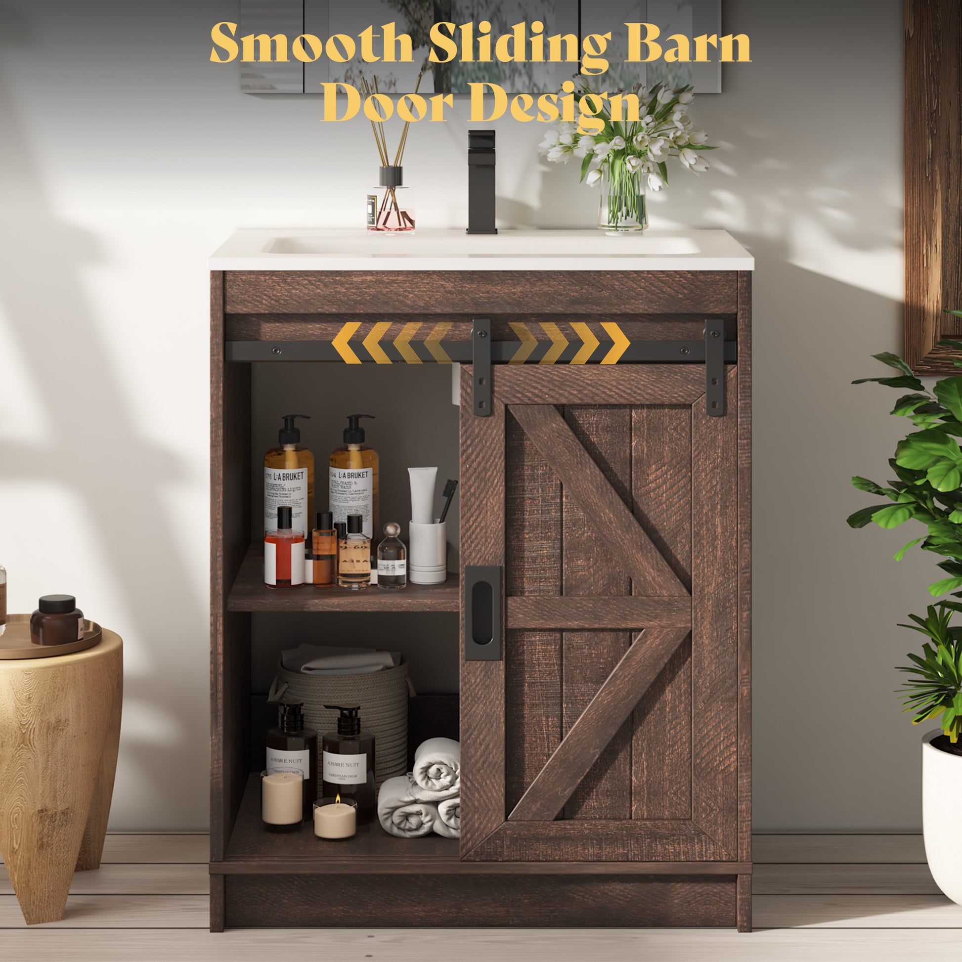 Bourbon Sliding Barn Vanity 24 inch Light Brown