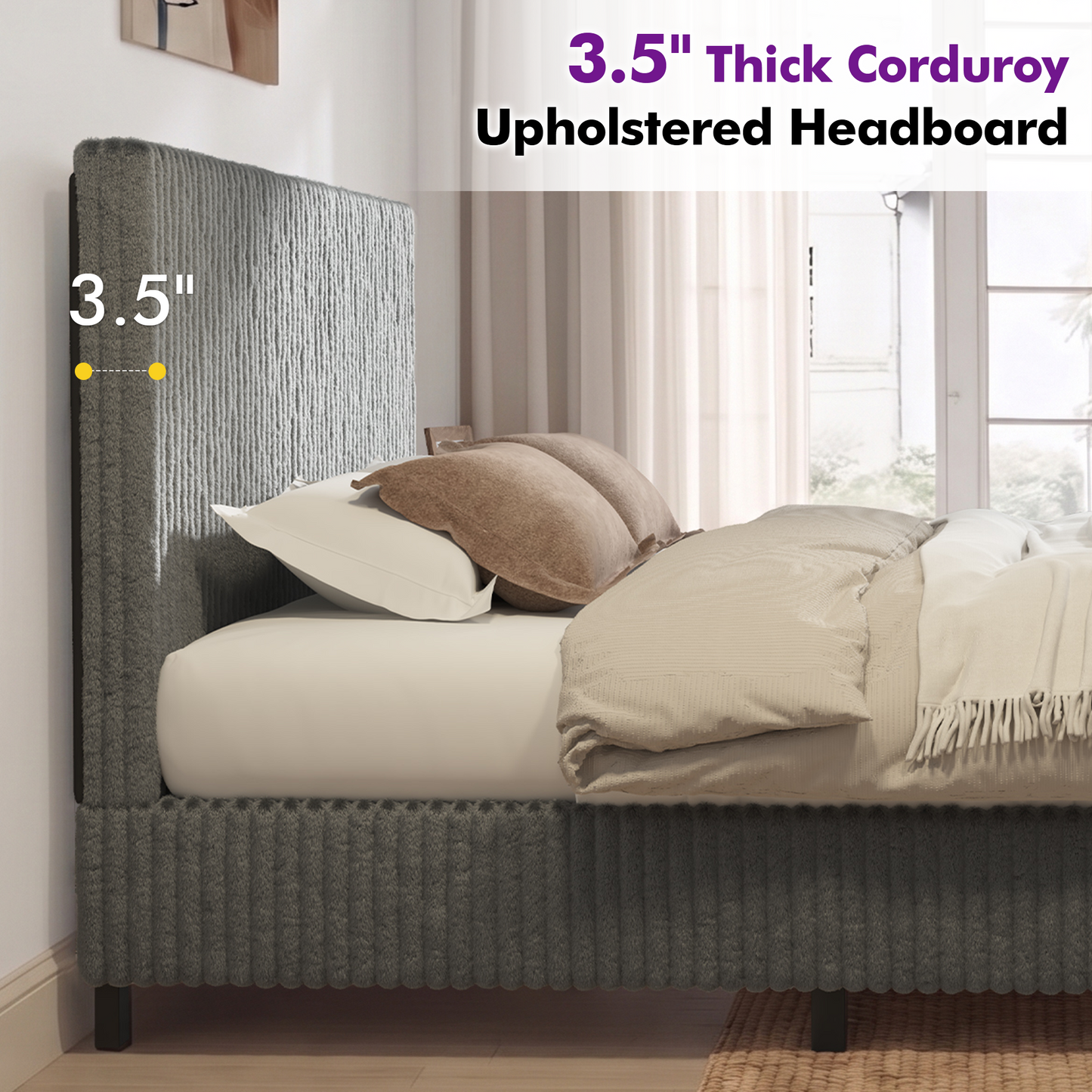 Velmure Corduroy Platform Bed Frame  Queen / Grey
