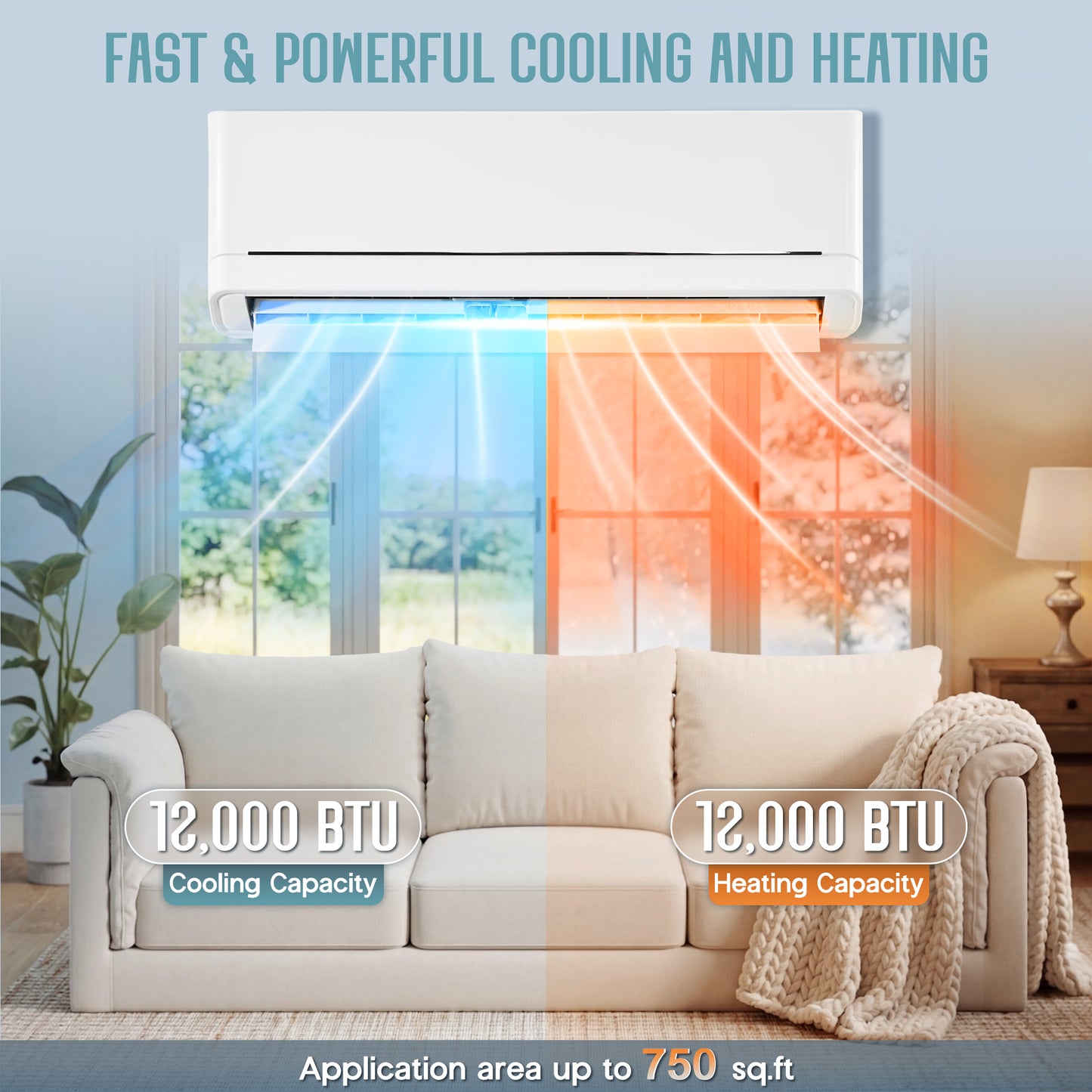 Whisper Ductless Mini Split AC and Heating System-12000BTU-220V