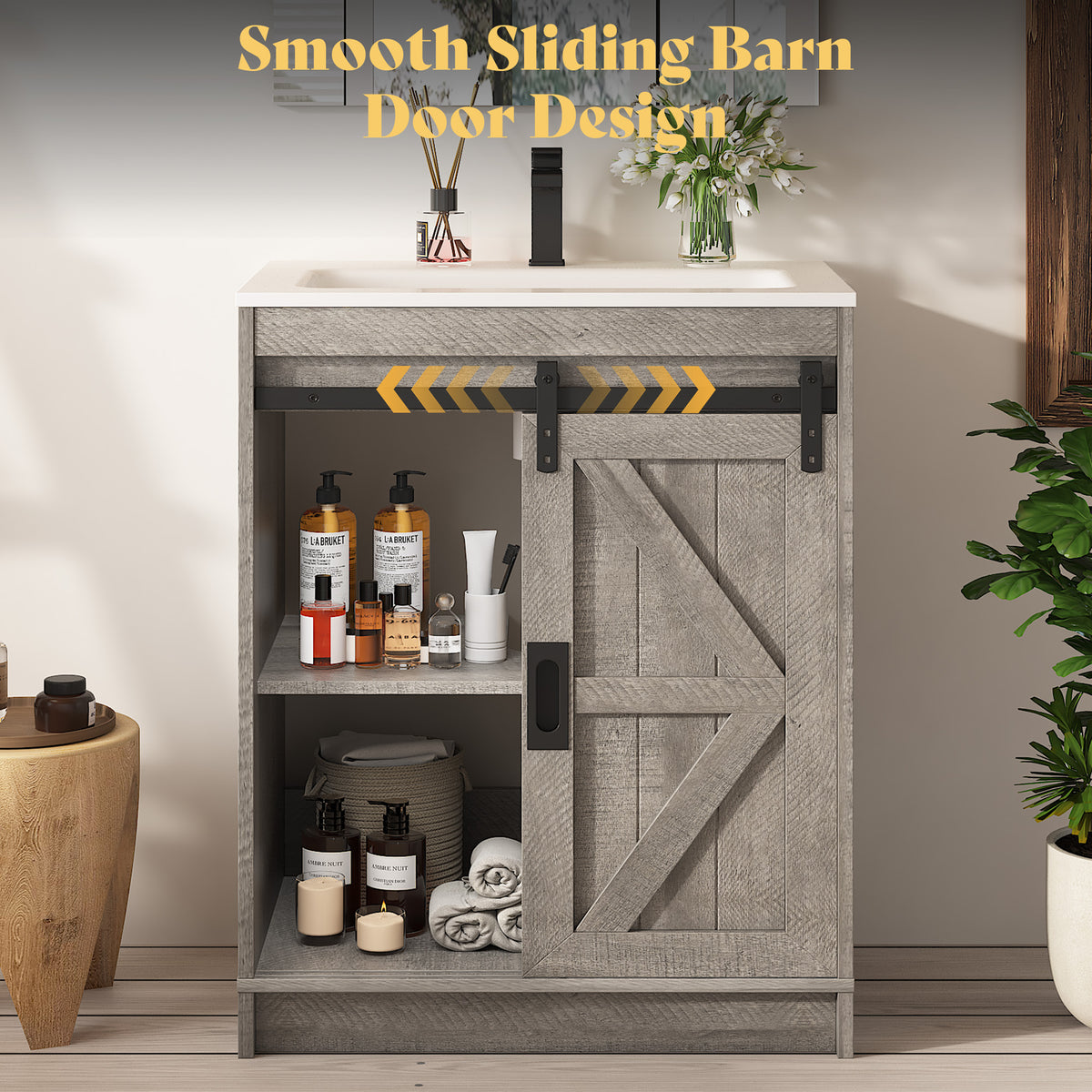 Bourbon Sliding Barn Vanity 24 inch Light Grey