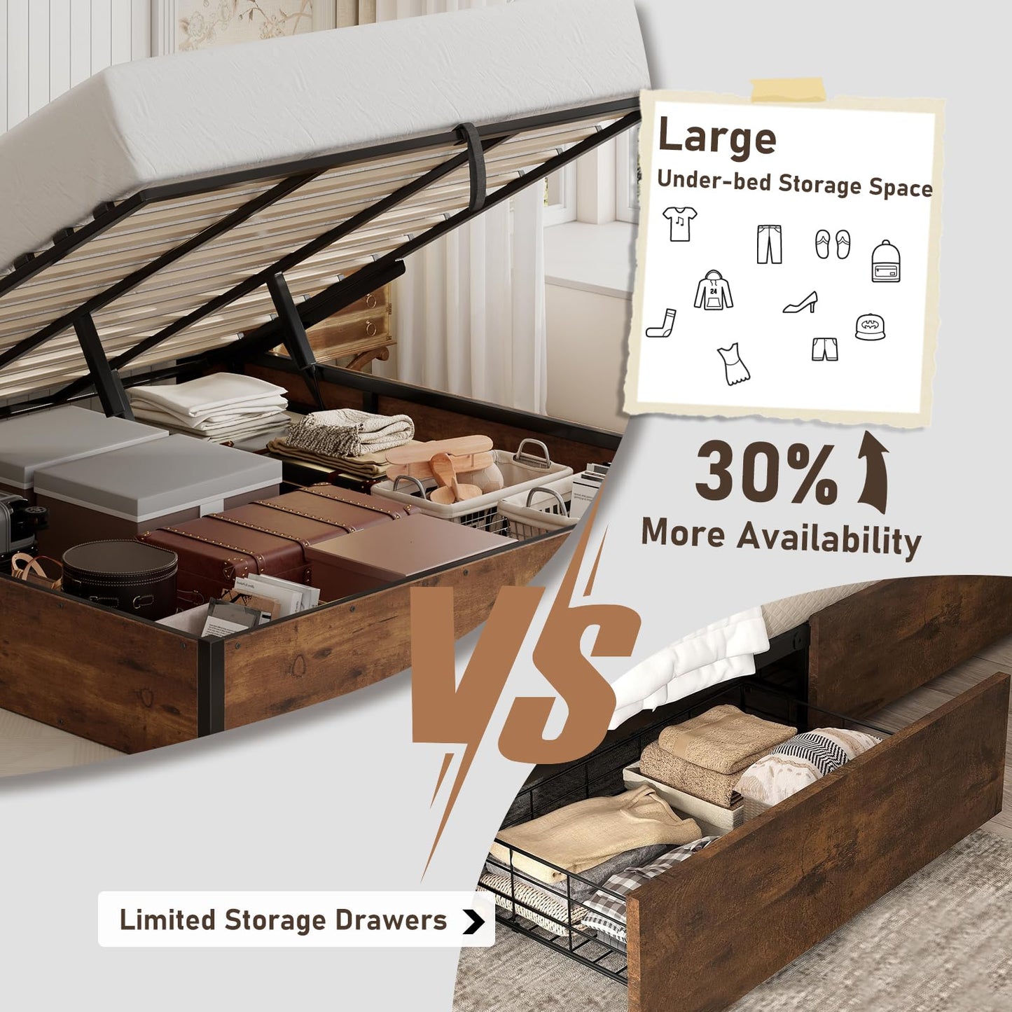 Cody Bedroom Storage Bed Set Queen Rustic Brown
