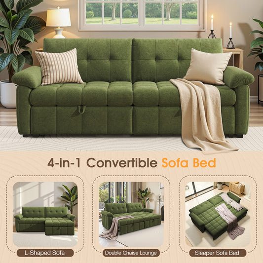Recline 93" Convertible Sleeper Sofa -Green