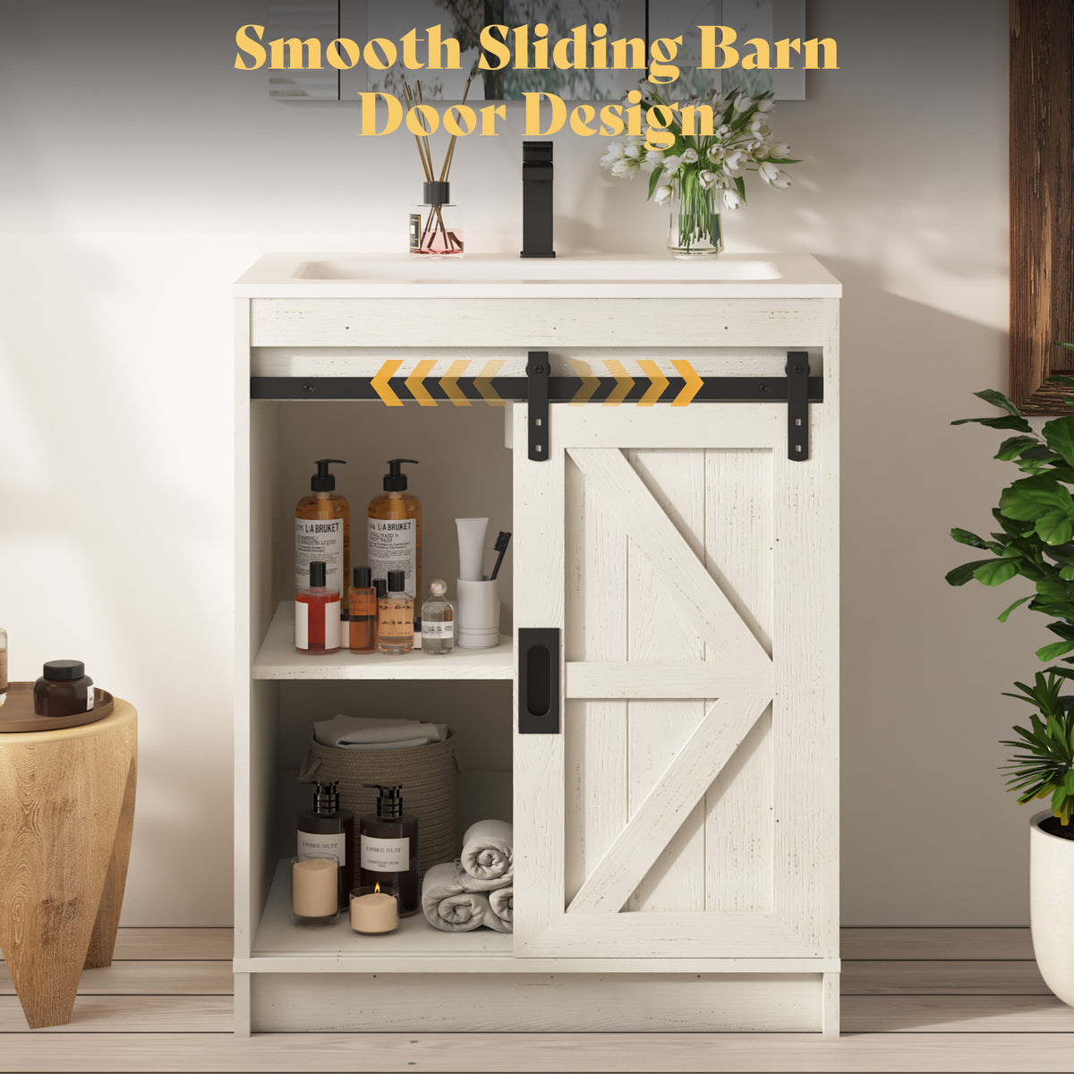 Bourbon Sliding Barn Vanity 24 inch Rustic White