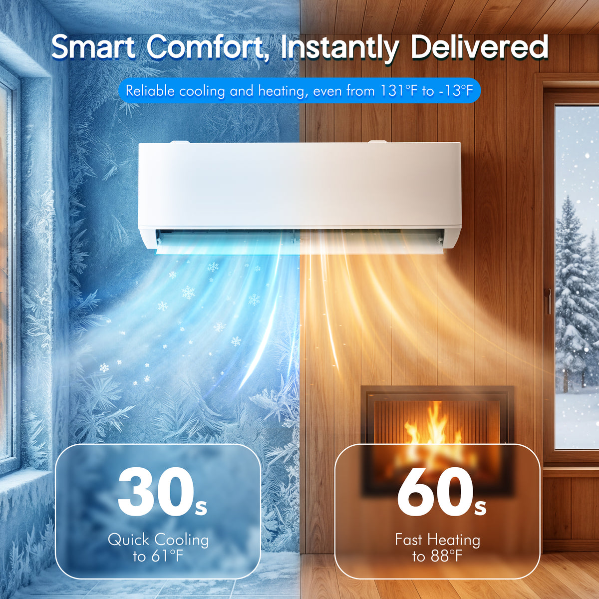 Multi-Zone Ductless Mini Split AC and Heating System (2 & 3 Zone)-3 Zone 28000 BTU (9k+9k+9k)-WIFI