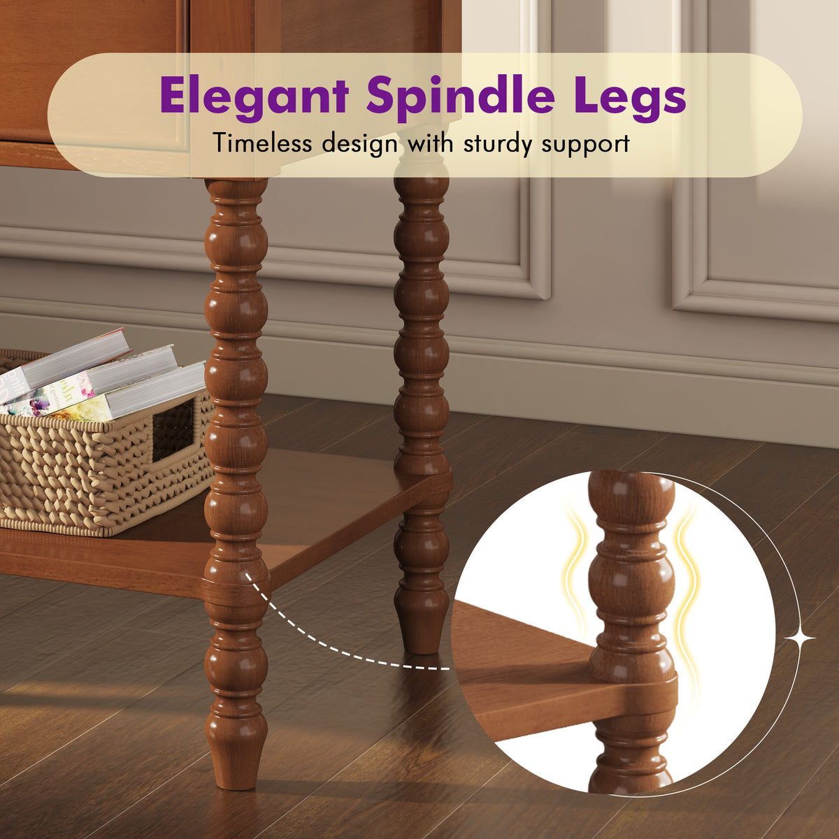 Spindle Solid Wood Nightstand  Brown / 2PC