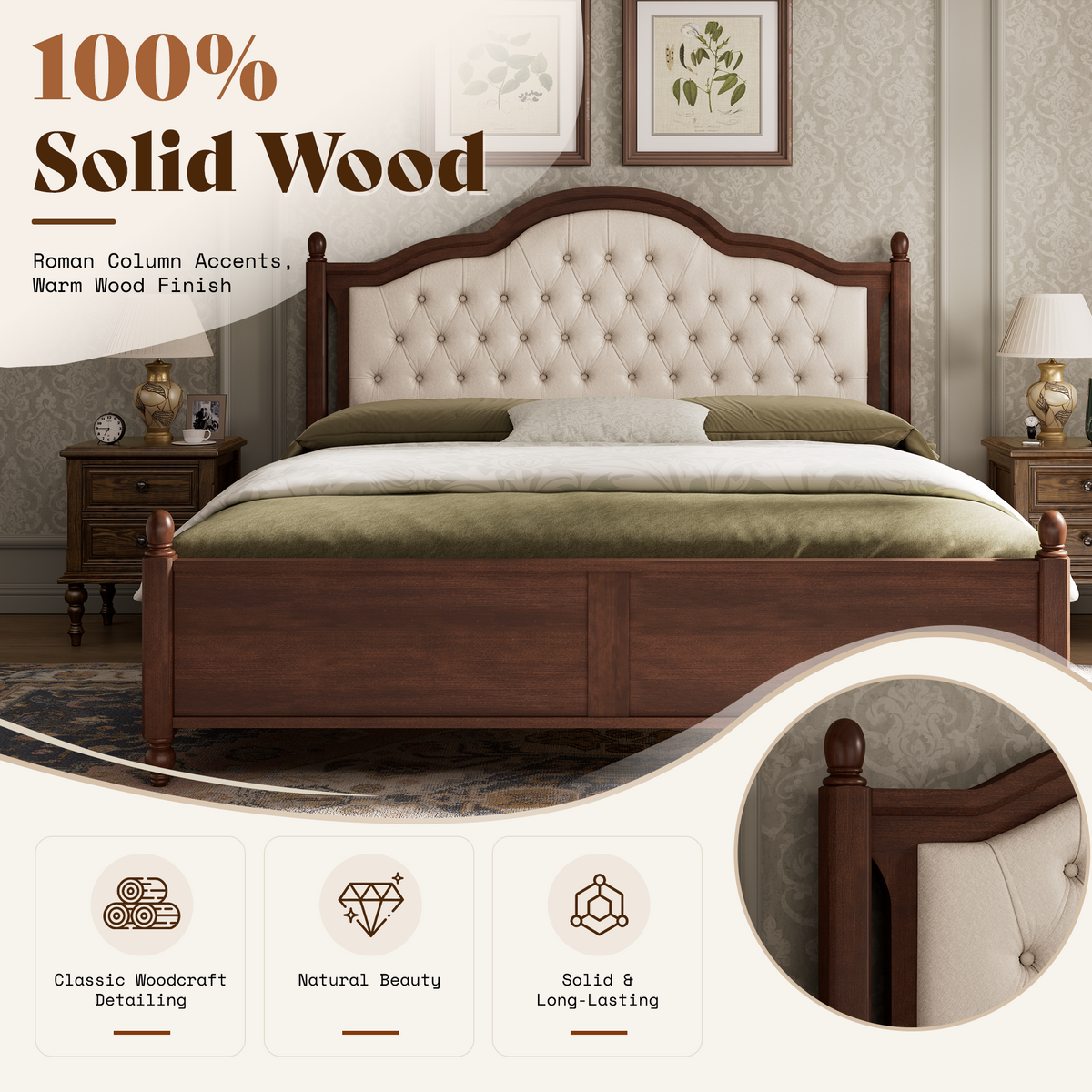 Astor Solid Wood King Bed Frame with Headboard-Califonia King-Walnut