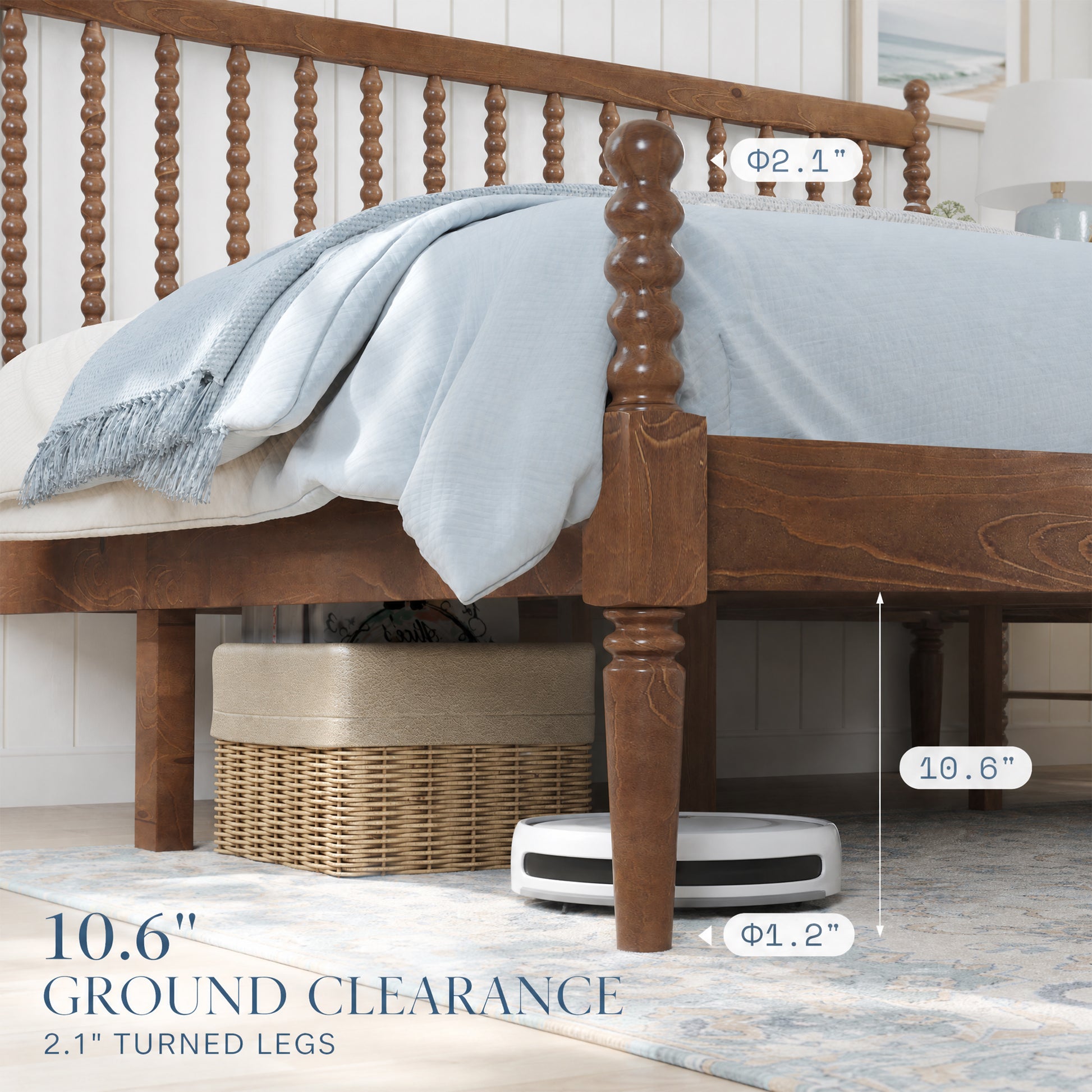 Classic Bobbin Solid Wood Bed Frame-Queen-Dark Walnut
