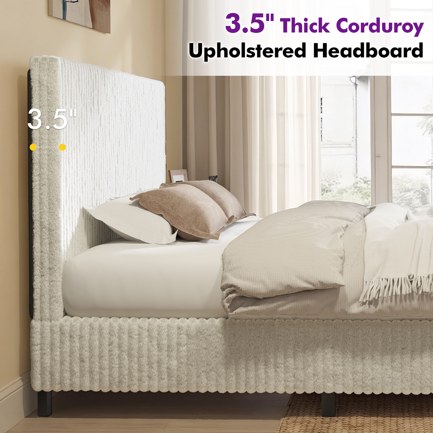 Velmure Corduroy Platform Bed Frame  Queen / Cream