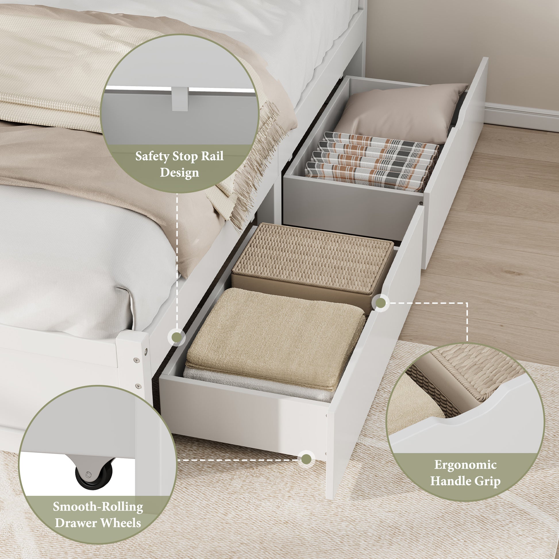 Solid Wood Platform Bed Frame-Queen-Coastal White