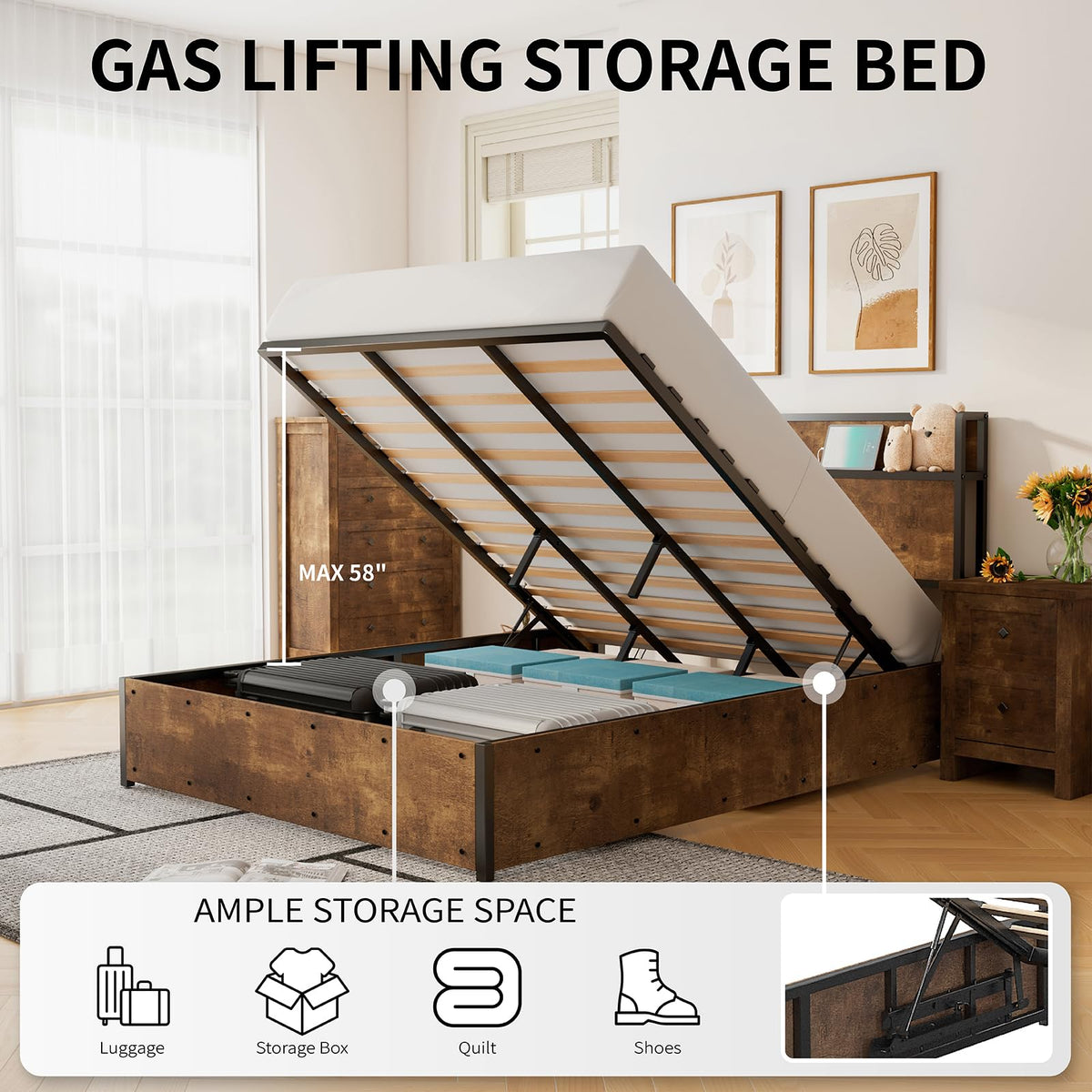 Scribe Storage Bed & 2 Nightstands 3-Piece Set King Rustic Brown