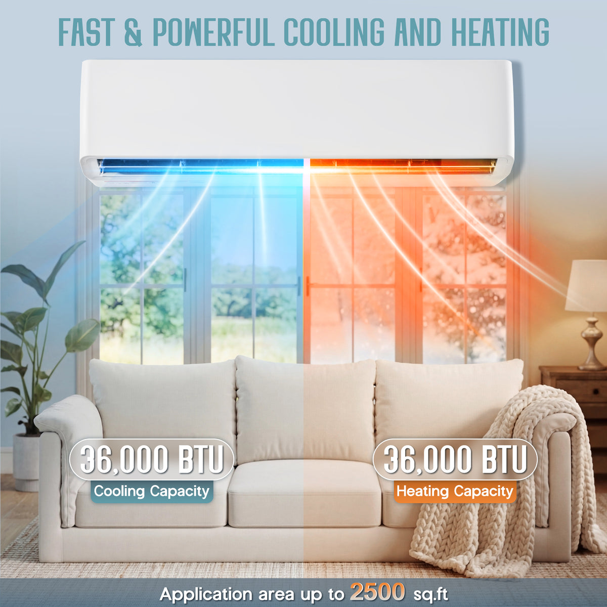Whisper Ductless Mini Split AC and Heating System-36000BTU-220V