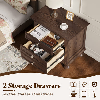 Bobbin Dark Solid Wood Nightstands Set-Dark Walnut-2-Piece Set
