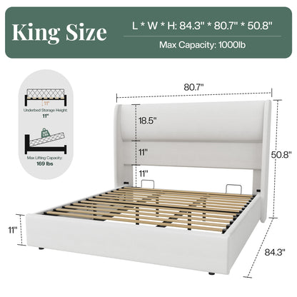 Haven Upholstered Hydraulic Storage Bed Frame-King-White