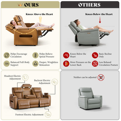 AMERLIFE Recliner Sofa with Zero Gravity, Home Theater Seating, Brown