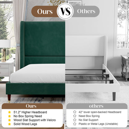 Lanner Bed Frame with Velvet Headboard Amerlife Green