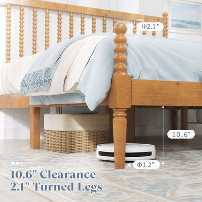 Classic Bobbin Solid Wood Bed Frame-Queen-Brown Walnut